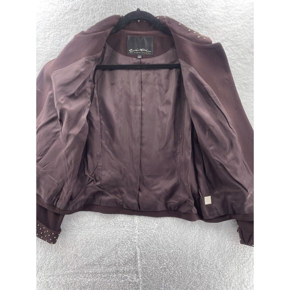 Studded Collar Brown Blazer Jacket Cropped Career Chic - Picture 5 of 7